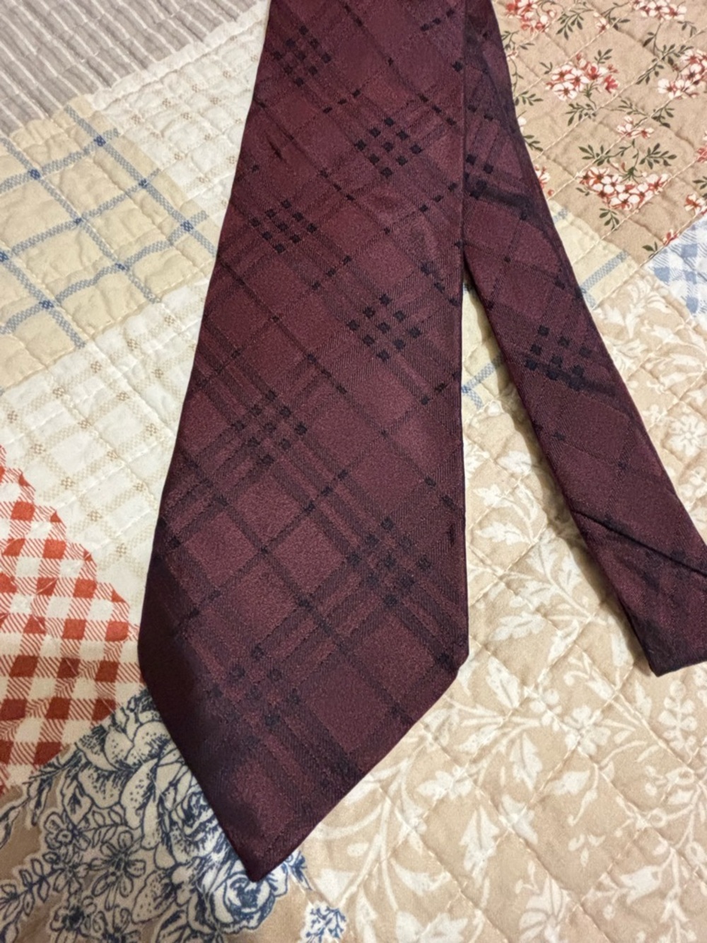 Vintage Burberry London Plum Plaid Silk Tie